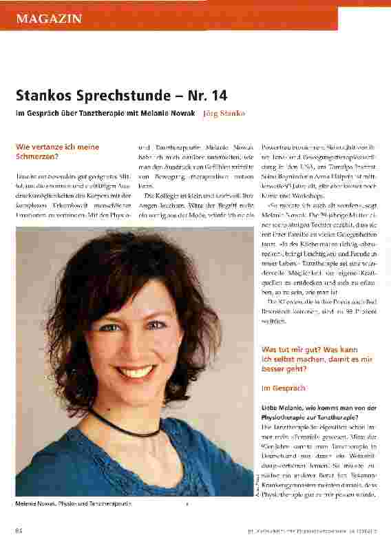 Vorschauseite 1: Stankos Sprechstunde - Nr. 14Im Gespräch über Tanztherapie mit Melanie Nowak