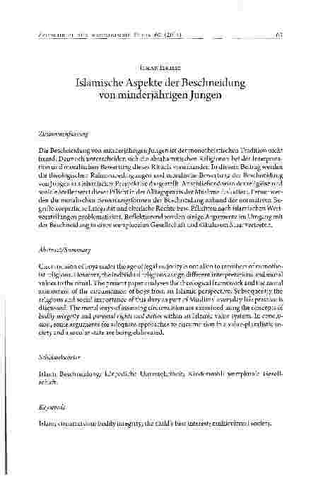 Vorschauseite 1: Islamische Aspekte der Beschneidung von minderjährigen Jungen