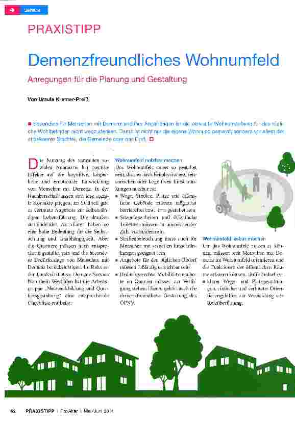 Vorschauseite 1: Demenzfreundliches Wohnumfeld Anregungen für die Planung und Gestaltung