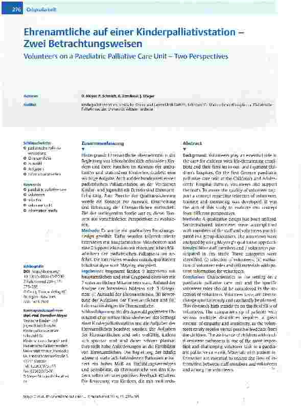 Vorschauseite 1: Ehrenamtliche auf einer Kinderpalliativstation Zwei Betrachtungsweisen