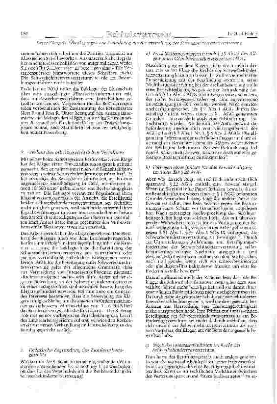 Vorschauseite 2: Überlegungen zur Einordnung der Rechtsstellung der Schwerbehindertenvertretung- Der Fall der Betroffenheit in eigener Sache ist im Schwerbehindertenrecht nicht vorgesehen (BAG; Ur…