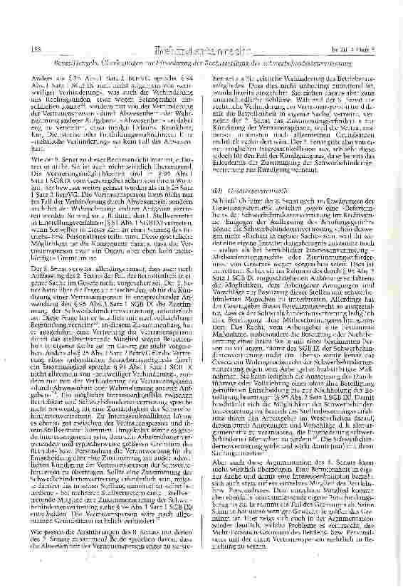 Vorschauseite 4: Überlegungen zur Einordnung der Rechtsstellung der Schwerbehindertenvertretung- Der Fall der Betroffenheit in eigener Sache ist im Schwerbehindertenrecht nicht vorgesehen (BAG; Ur…