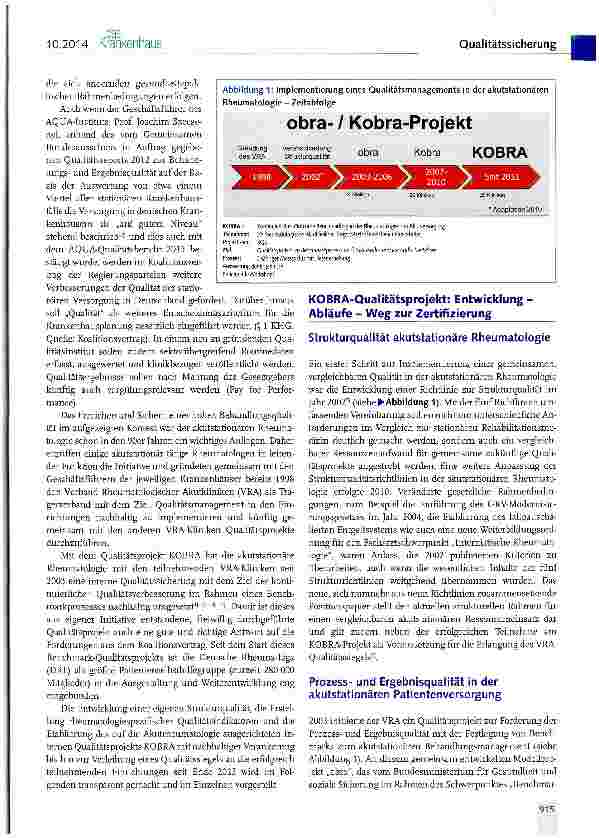 Vorschauseite 2: Das „KOBRA-Qualitätsprojekt -Verleihung eines Qualitätssiegels an Einrichtungen der akutstationären Rheumatologie