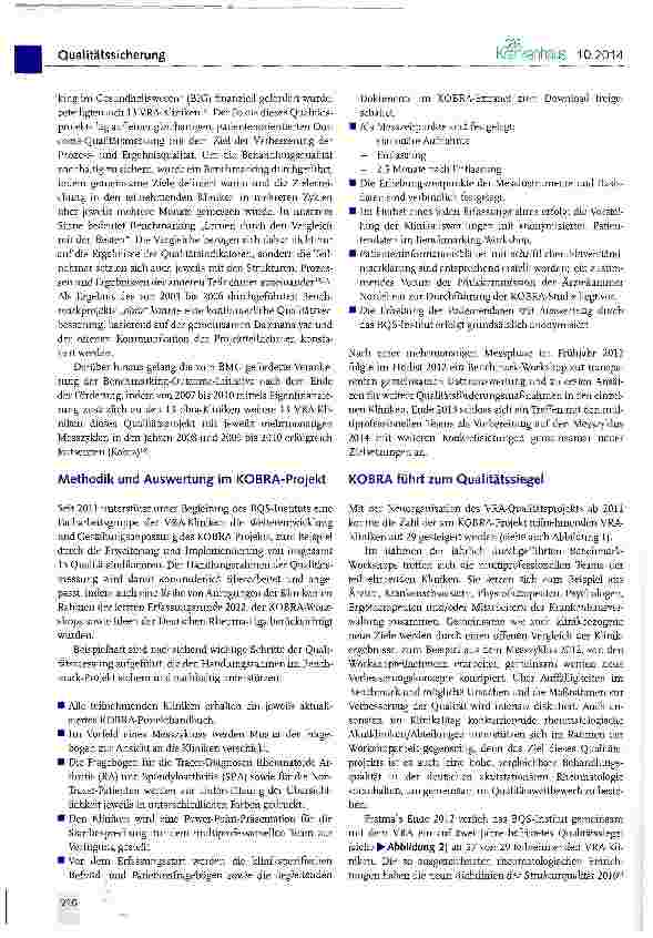 Vorschauseite 3: Das „KOBRA-Qualitätsprojekt -Verleihung eines Qualitätssiegels an Einrichtungen der akutstationären Rheumatologie