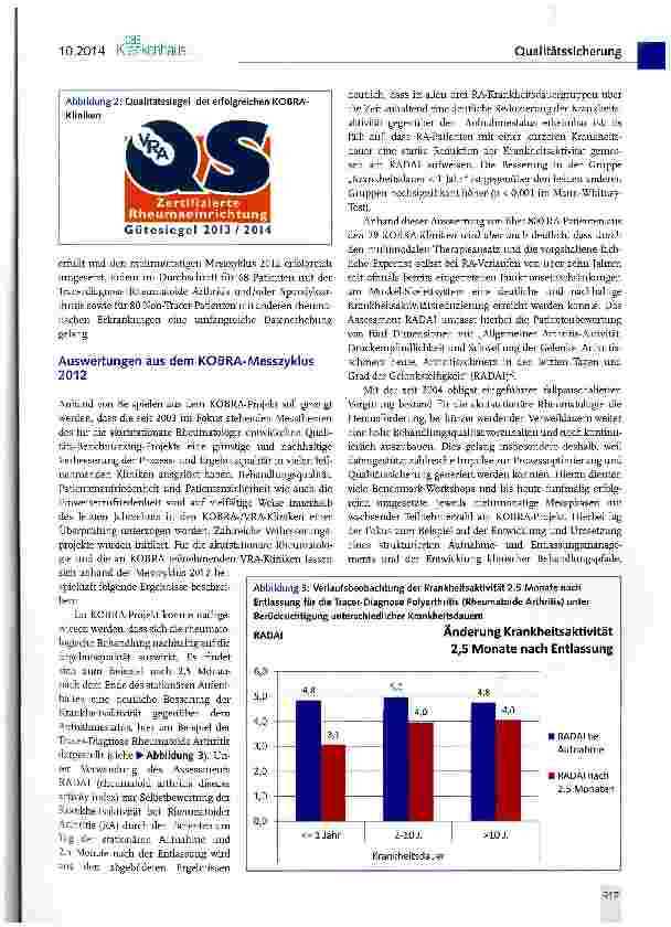Vorschauseite 4: Das „KOBRA-Qualitätsprojekt -Verleihung eines Qualitätssiegels an Einrichtungen der akutstationären Rheumatologie
