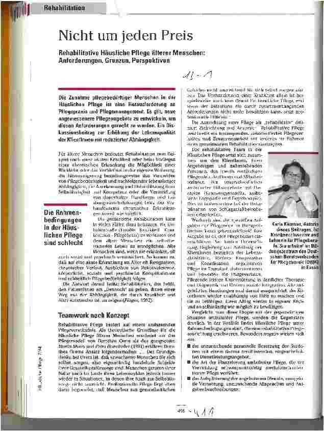 Vorschauseite 1: Nicht um jeden Preis Rehabilitative Häusliche Pflege älterer Menschen: Anforderungen, Grenzen, Perspektiven