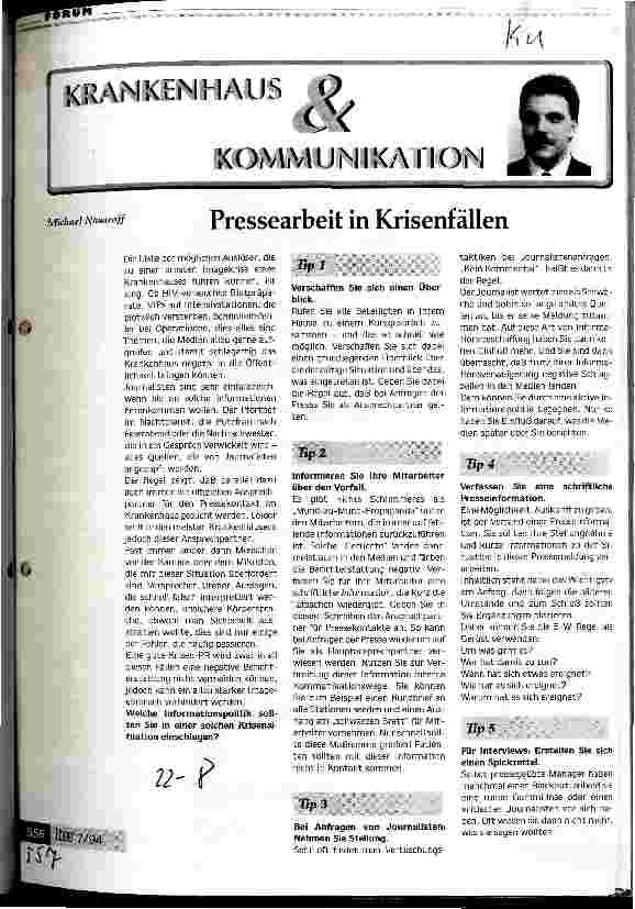 Vorschauseite 1: Pressearbeit in Krisenfällen Krankenhaus und Kommunikation
