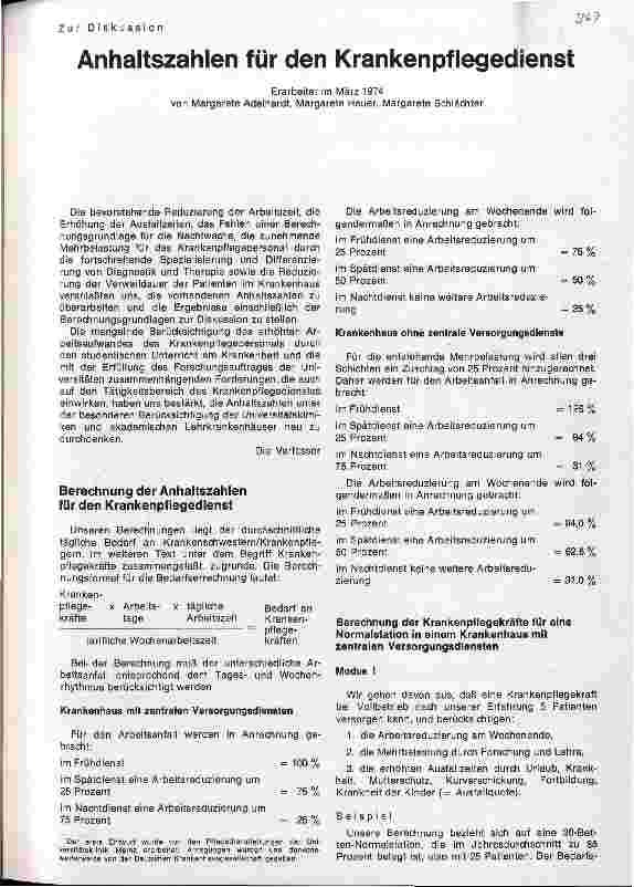 Vorschauseite 1: Anhaltszahlen für den Krankenpflegedienst