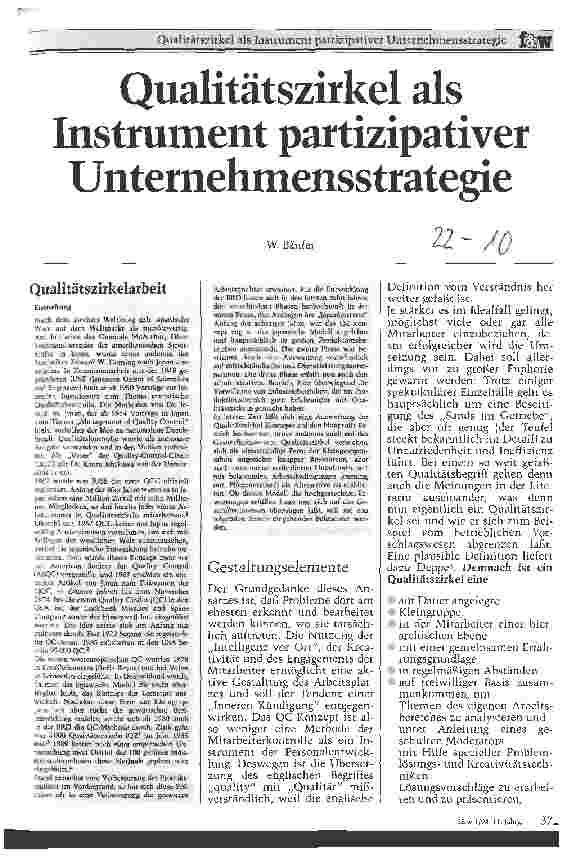 Vorschauseite 1: Qualitätszirkel als Instrument partizipativer Unternehmensstrategie (Q)