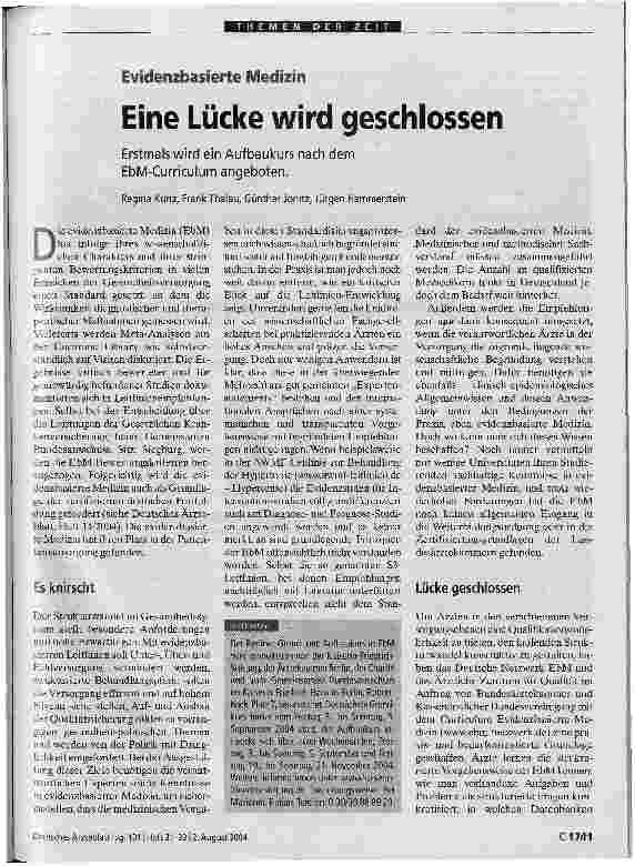Vorschauseite 1: Eine Lücke wird geschlossenEvidenzbasierte Medizin