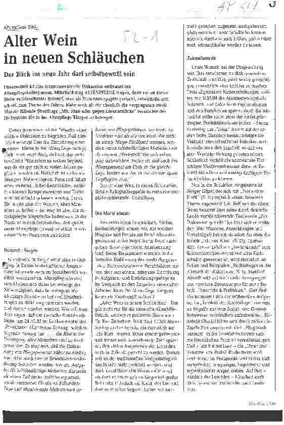 Vorschauseite 1: Altenpflege 1984: Alter Wein in neuen Schläuchen Der Blick ins neue Jahr darf selbstbewußt sein