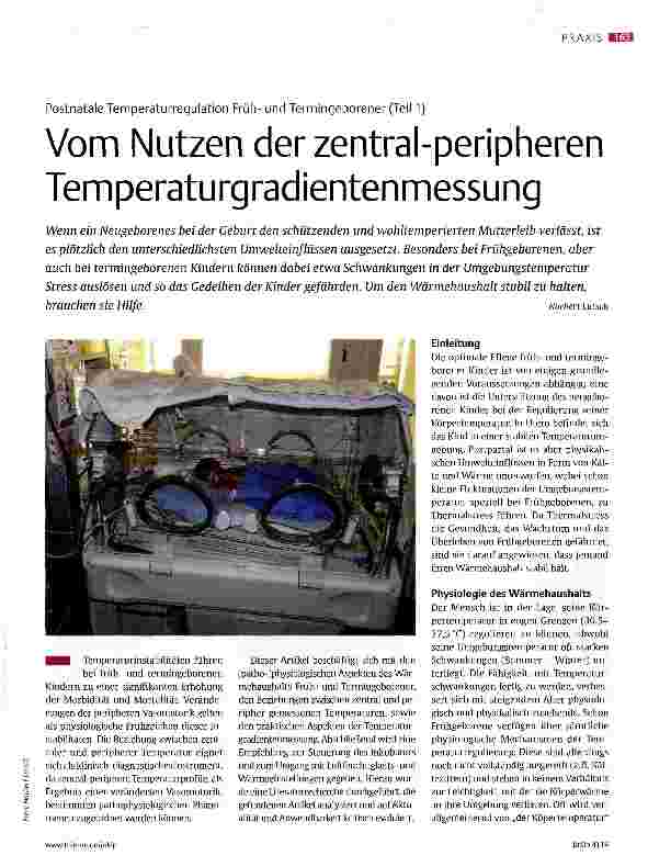 Vorschauseite 1: Postnatale Temperaturregulation Frühund Termingeborener (Teil 1) Vom Nutzen der zentral-peripheren Temperaturgradientenmessung