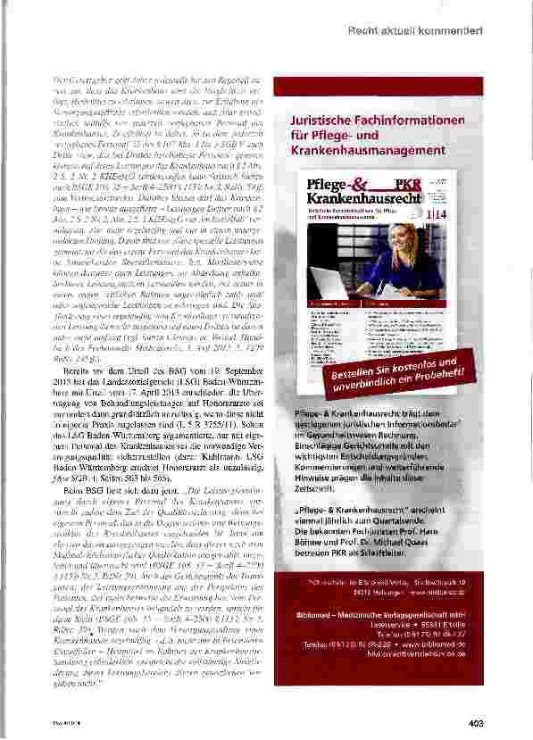 Vorschauseite 4: BSG beschränkt medizinische Drittleistungen im Krankenhaus