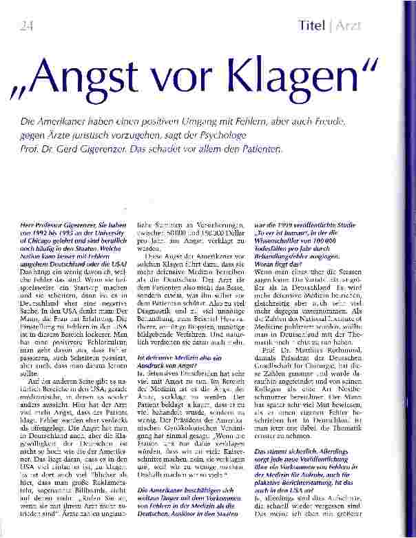 Vorschauseite 1: Angst vor Klagen