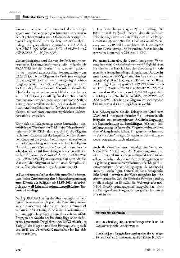 Vorschauseite 5: Zum Umfang des Direktionsrechts - billiges Ermessen BGB § 315 Abs. 3 Satz 2, § 611 Abs. 1; GewO § 106