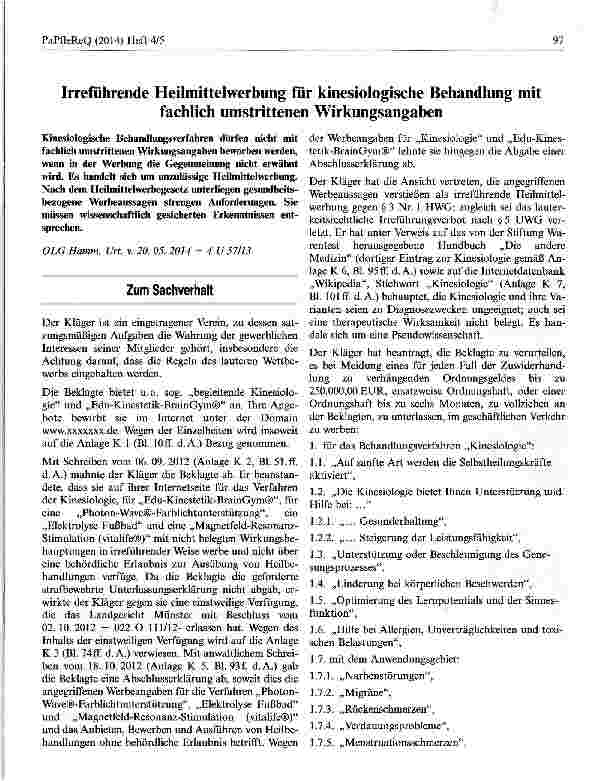 Vorschauseite 1: Irreführende Heilmittelwerbung für kinesiologische Behandlung mit fachlich umstrittenen Wirkungsangaben