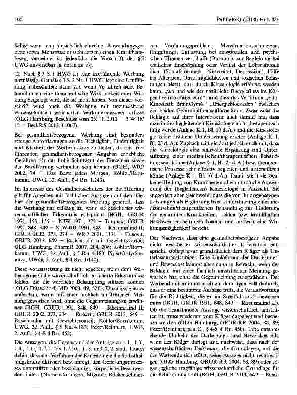 Vorschauseite 4: Irreführende Heilmittelwerbung für kinesiologische Behandlung mit fachlich umstrittenen Wirkungsangaben