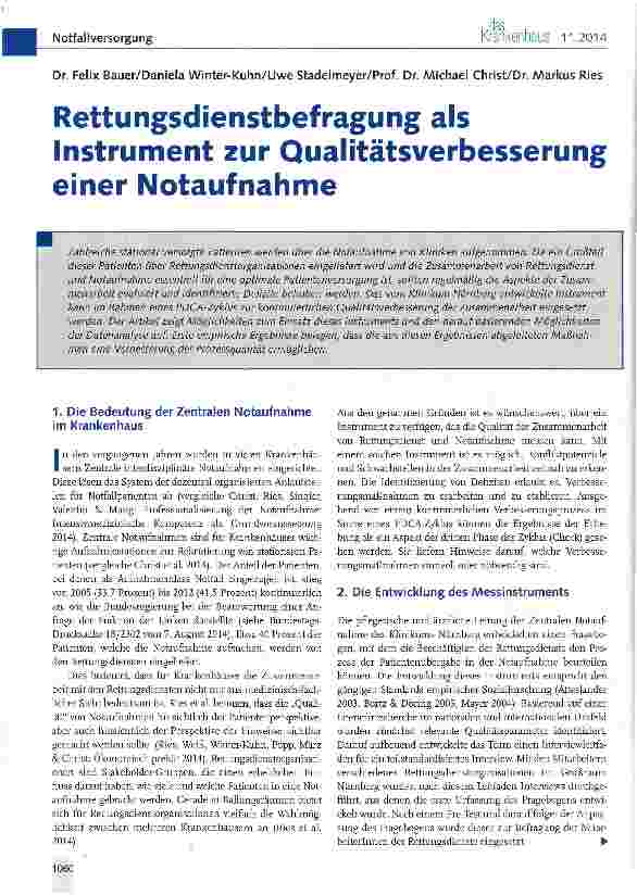 Vorschauseite 1: Rettungsdienstbefragung als Instrument zur Qualitätsverbesserung einer Notaufnahme