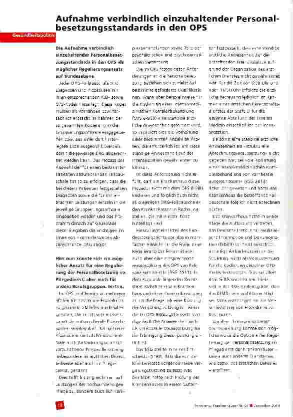 Vorschauseite 1: Aufnahme verbindlich einzuhaltender Personalbesetzungsstandards in den OPS