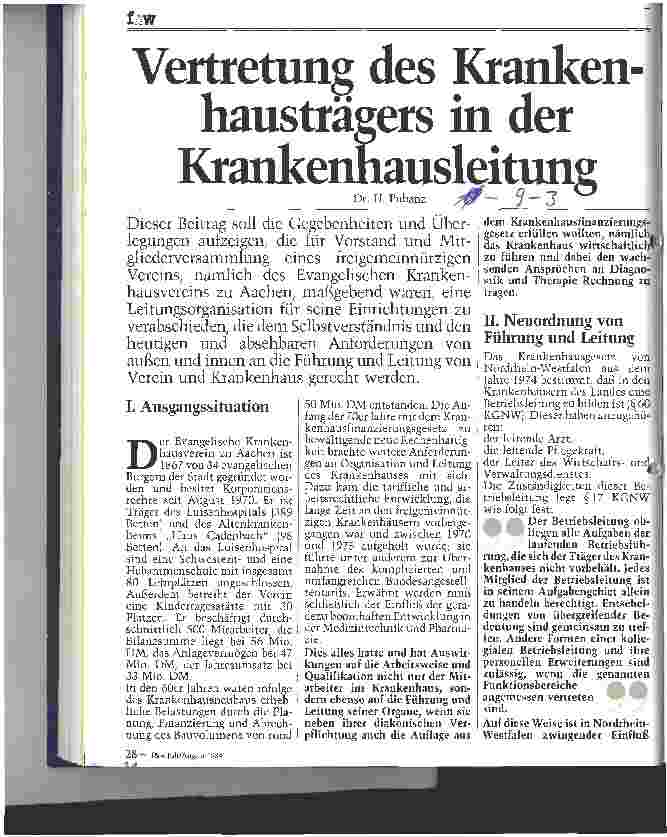 Vorschauseite 1: Vertretung des Kankenhausträgers in der Krankenhausleitung
