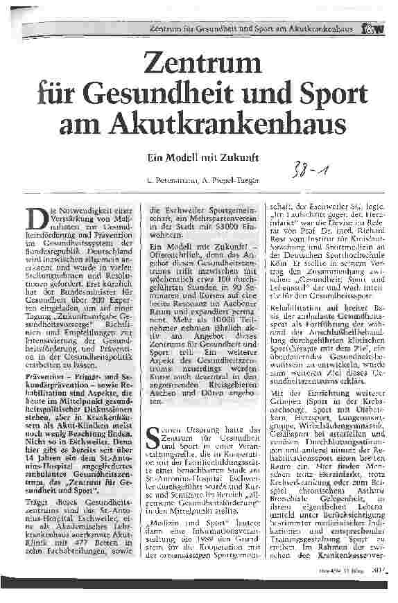 Vorschauseite 1: Zentrum für Gesundheit und Sport am Akutkrankenhaus Ein Modell mit Zukunft