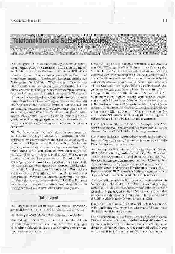 Vorschauseite 1: Telefonaktion als Schleichwerbung