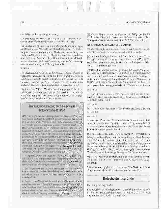 Vorschauseite 2: Telefonaktion als Schleichwerbung