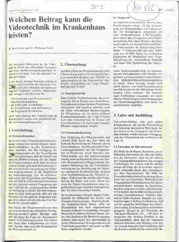 Vorschauseite 1: Welchen Beitrag kann die Videotechnik im Krankenhaus leisten?