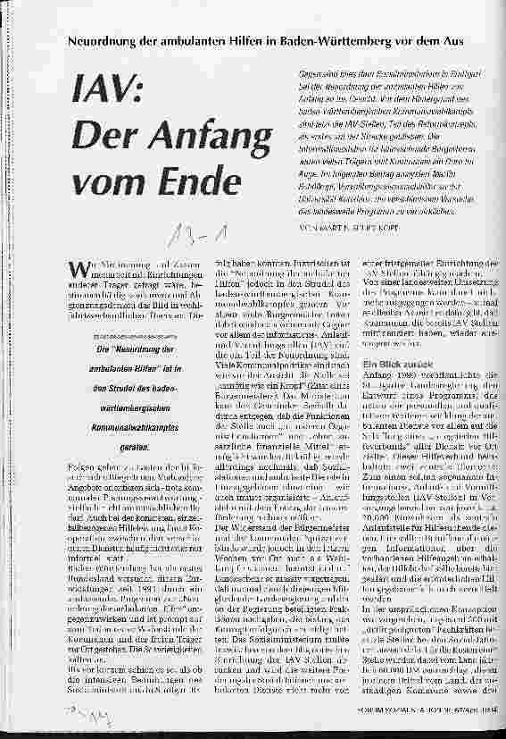 Vorschauseite 1: IAV: Der Anfang vom Ende Neuordnung der amb.Hilfen in Baden-Württemberg vor dem Aus