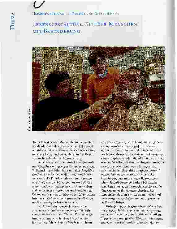 Vorschauseite 1: HERAUSFORDERUNG FÜR POLITIK UND GESELLSCHAFTLEBENSGESTALTUNG ÄLTERER MENSCHEN MIT BEHINDERUNG