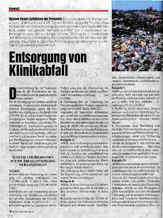 Vorschauseite 1: Entsorgung von Klinikabfall Hygiene fordert Aufklärung des Personals