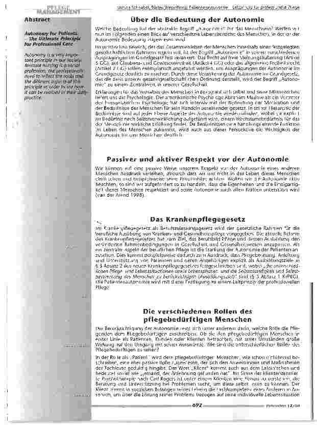 Vorschauseite 2: Patientenautonomie - Leitprinzip für professionelle Pflege