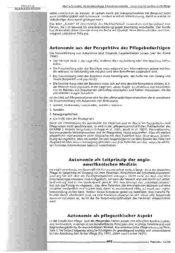 Vorschauseite 3: Patientenautonomie - Leitprinzip für professionelle Pflege