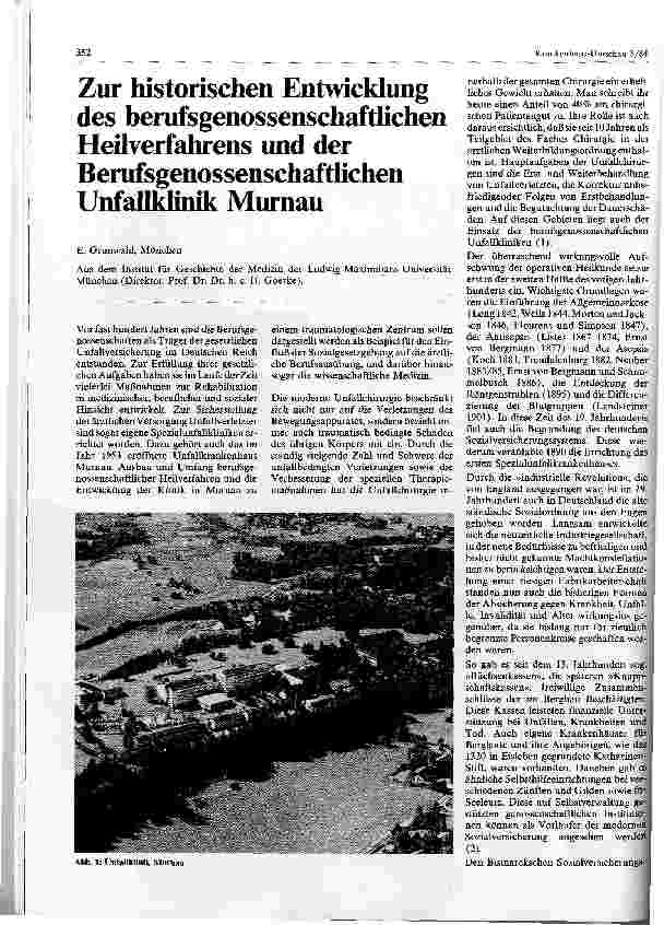 Vorschauseite 1: Zur historischen Entwicklung des berufsgenossenschaftlichen Heilverfahrens und der Berufsgenossenschaftlichen Unfallklinik Murnau