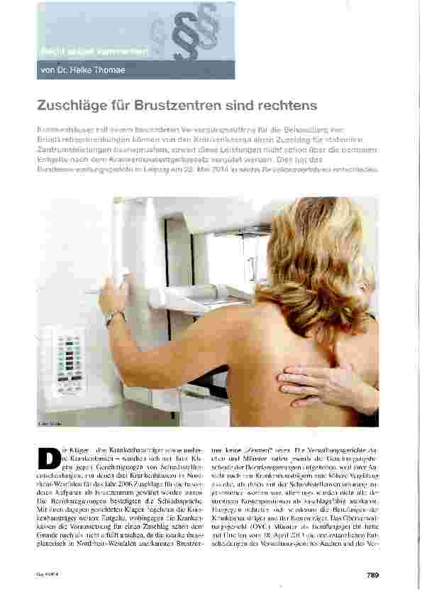 Vorschauseite 1: Zuschläge für Brustzentren sind rechtens
