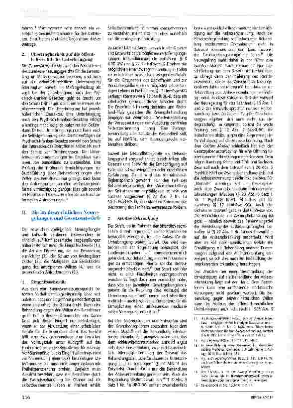 Vorschauseite 2: Die Zwangsbehandlung in der öffentlich-rechtlichen Unterbringung - Stand der Neuregelungen