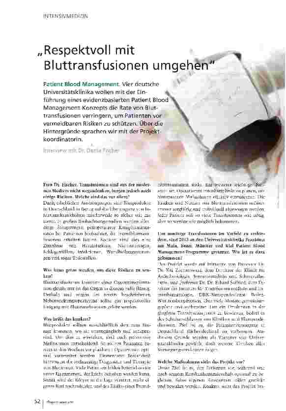 Vorschauseite 1: Respektvoll mit Bluttransfusionen umgehen