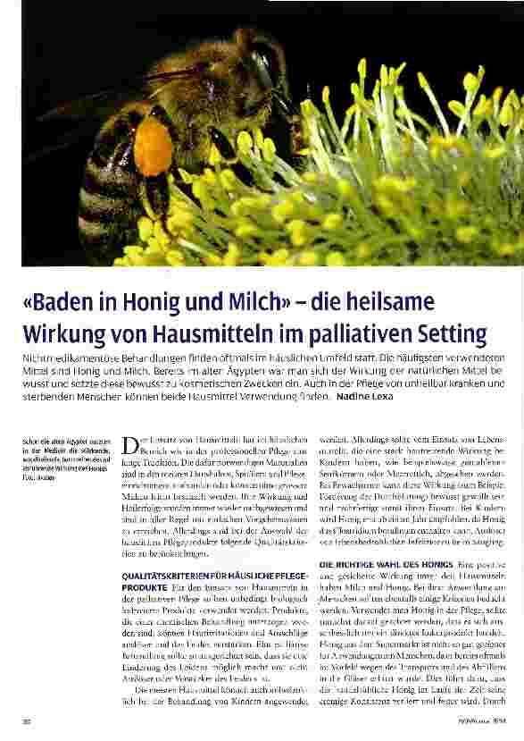 Vorschauseite 1: «Baden in Honig und Milch» - die heilsame Wirkung von Hausmitteln im palliativen Setting
