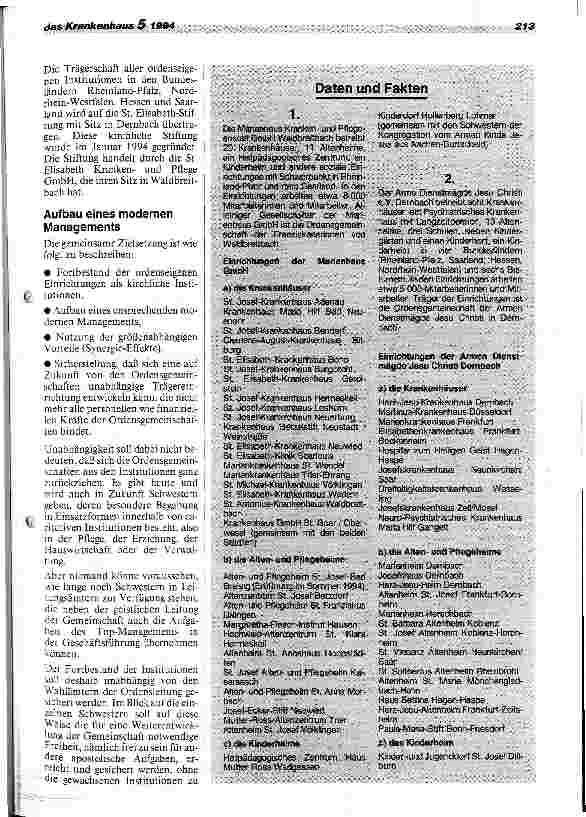 Vorschauseite 4: Zukunftssicherung: Dernbach und Waldbreibach gehen Kooperation ein Einrichtungen der beiden Ordensgemeinschaften werden in eine kirchliche Stiftung überführt.