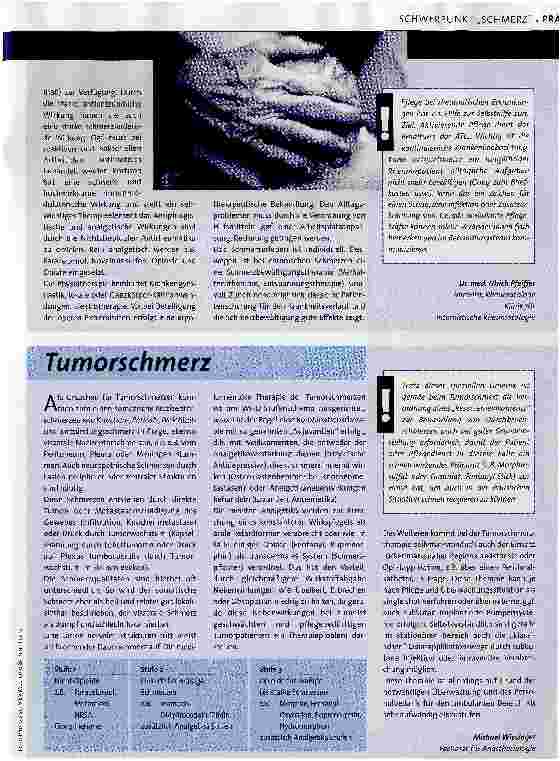 Vorschauseite 4: Schmerztherapie ist Teamarbeit; Kopfschmerz, Arthritis und Arthrose; Tumorschmerz; Rückenschmerz(mehrer kurze Artikel wurden zusammengefasst)