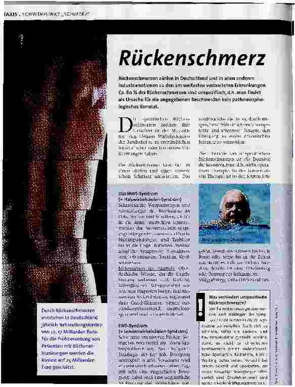 Vorschauseite 5: Schmerztherapie ist Teamarbeit; Kopfschmerz, Arthritis und Arthrose; Tumorschmerz; Rückenschmerz(mehrer kurze Artikel wurden zusammengefasst)