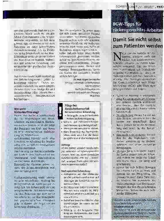 Vorschauseite 6: Schmerztherapie ist Teamarbeit; Kopfschmerz, Arthritis und Arthrose; Tumorschmerz; Rückenschmerz(mehrer kurze Artikel wurden zusammengefasst)