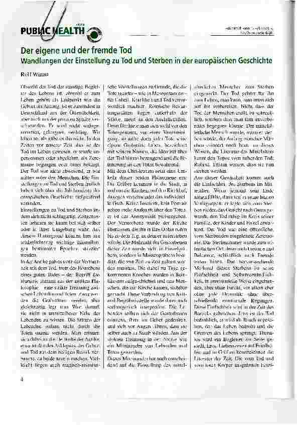 Vorschauseite 1: Der eigene und der fremde TodWandlungen der Einstellung zu Tod und Sterben in der europäischen Geschichte