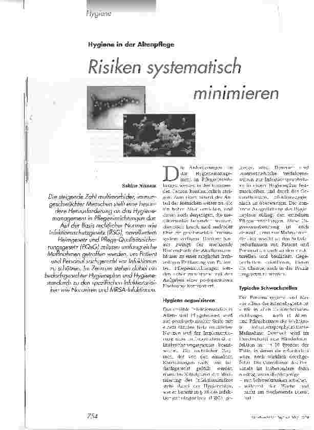 Vorschauseite 1: Risiken systematisch minimieren - Hygiene in der Altenpflege