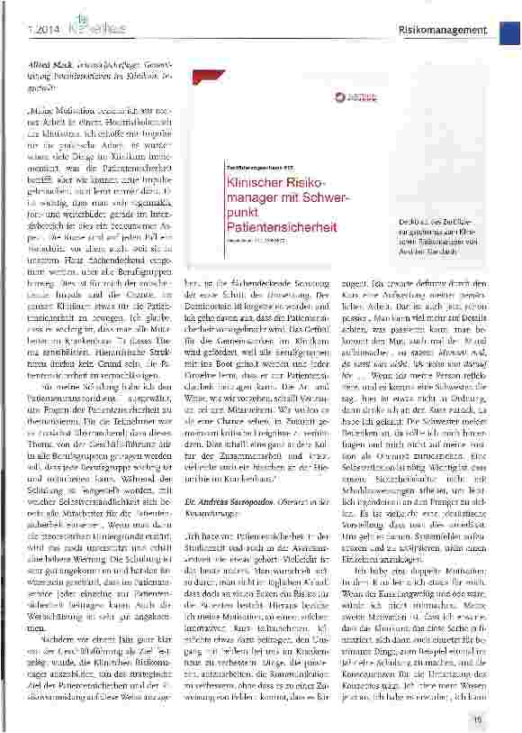 Vorschauseite 2: Ausbildung zum Klinischen Risikomanager