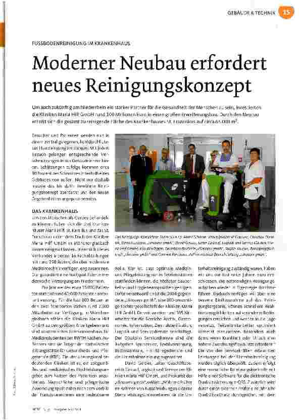 Vorschauseite 1: FUSSBODENREINIGUNG IM KRANKENHAUSModerner Neubau erfordert neues Reinigungskonzept