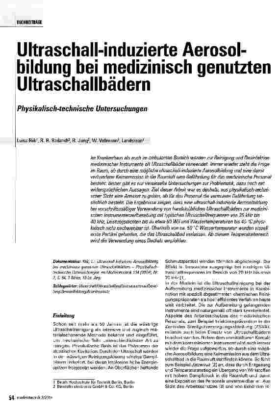 Vorschauseite 1: Ultraschall-induzierte Aerosolbildung bei medizinisch genutzten Ultraschallbädern