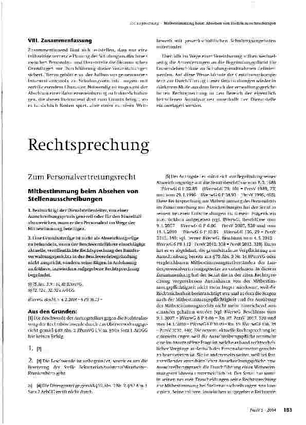 Vorschauseite 1: Rechtsprechung - Zum Personalvertretungsrecht