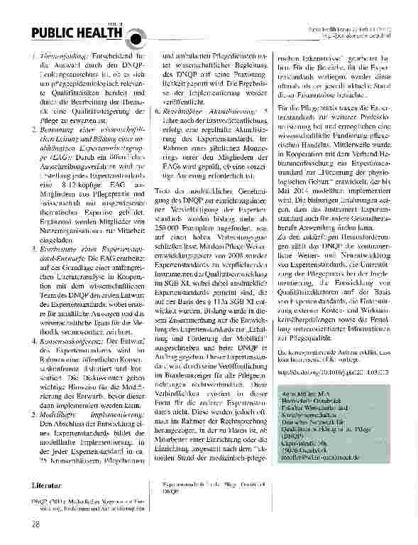 Vorschauseite 2: Deutsches Netzwerk für Qualitätsentwicklung in der Pflege (DNQP): Aktueller Stand