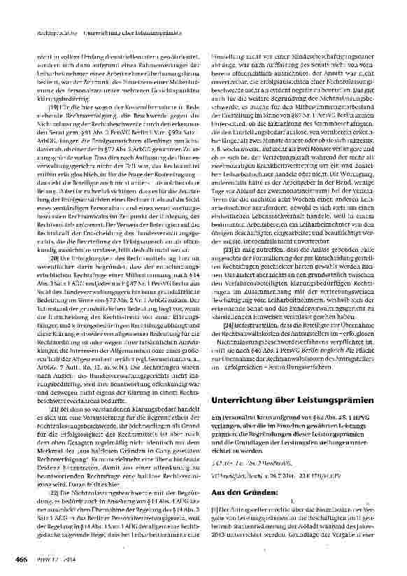 Vorschauseite 1: Unterrichtung über Leistungsprämien